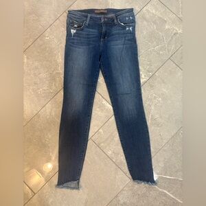 Joe’s Jeans medium wash skinny frayed hem jeans